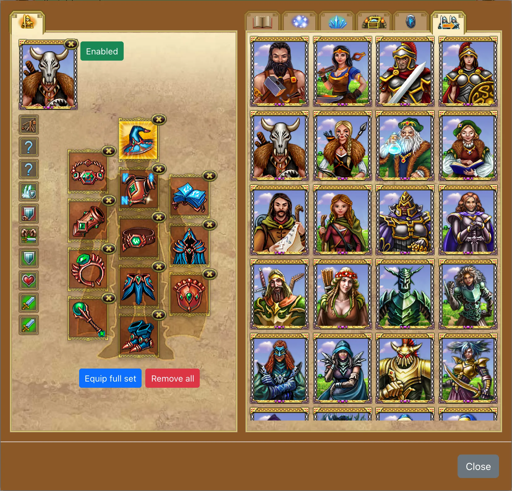 The hero window with the hero list