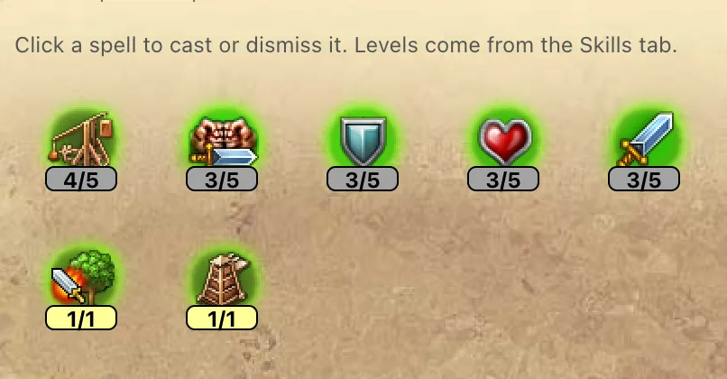 The casts tab with one spell cast