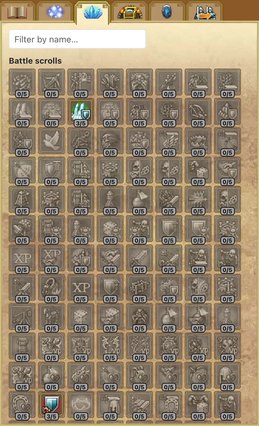 The effects tab: battle scrolls