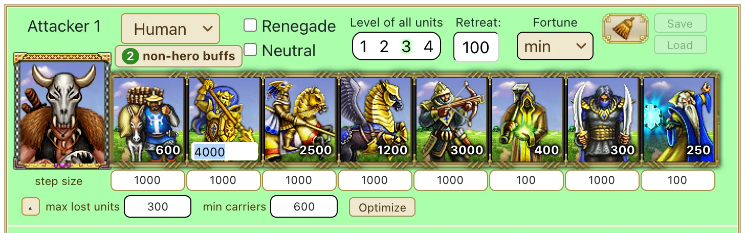 The opened optimizer panel