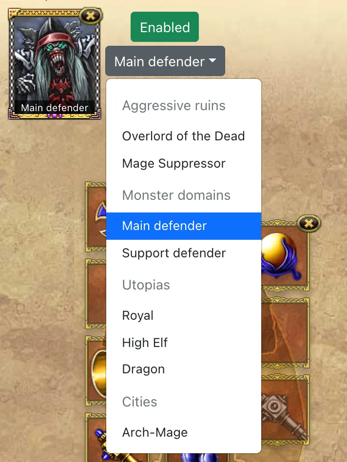The monster hero role dropdown